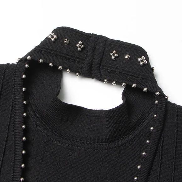 Black Knit Beaded Open Back Dress - Picture 12 of 15